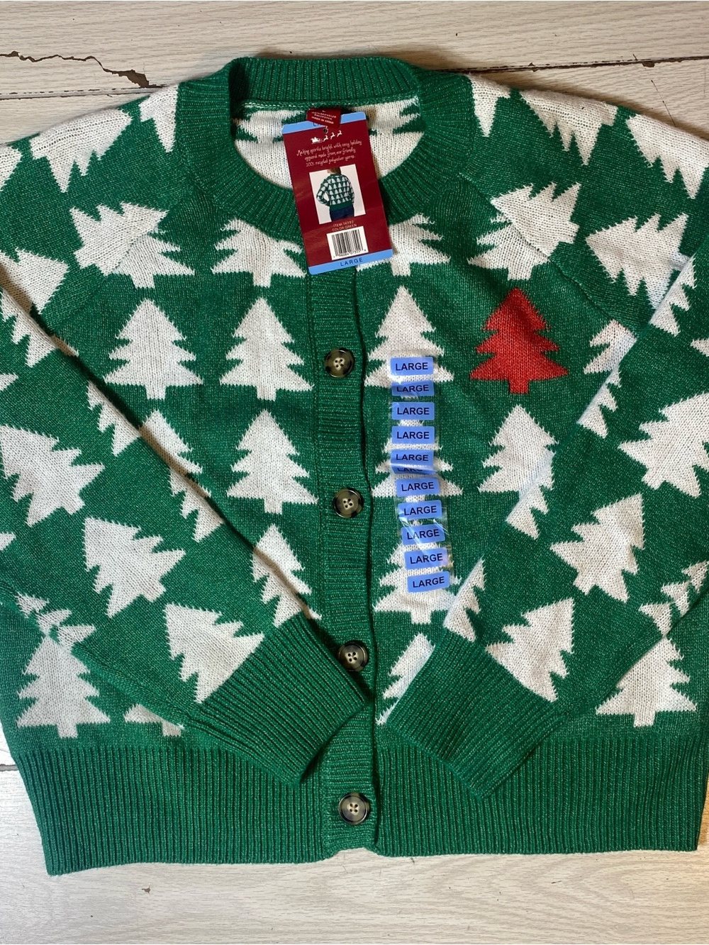 Dec 25th Holiday Knit Christmas Tree Cardigan Sweater Button Down Size L NWT!